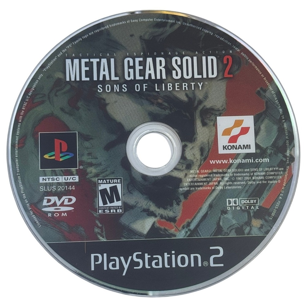 Metal Gear Solid 2 Sons of Liberty Sony PlayStation 2 PS2 Game Disc SLUS 20144
